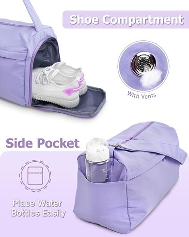 Small Gym Bag for Women with Shoe Compartment Sports Duffle Bag Men with Wet Pocket and Bottle Pocket Lightweight for Travel Workout, Black in Saudi Arabia