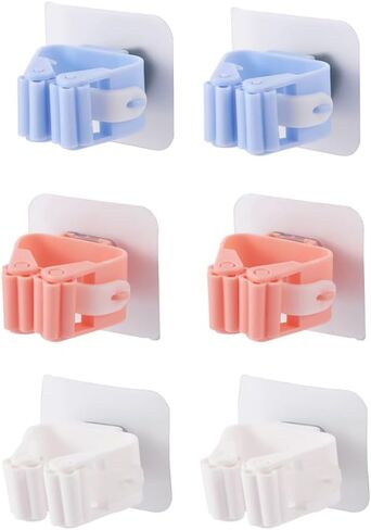 POKINGE 6PCS MOP HOLDER WALLANG HOAB FREE FREE CLAP MOP CLAP ، حائط معلق شماعات المكنسة ذاتية الحمام. in Kuwait