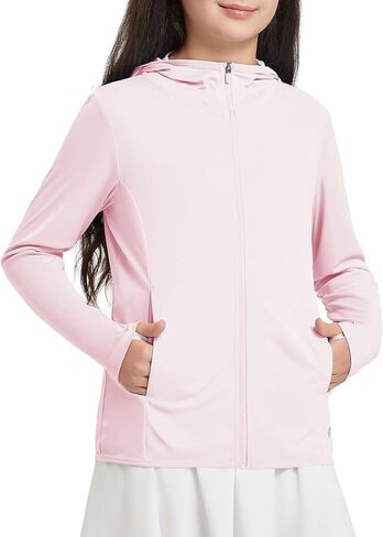 BALEAF Girl's UPF 50+ Rash Guard Sun Jacket Hoodie SPF UV Protection Full Zip Swim Shirts Long Sleeve for Kids in Saudi Arabia