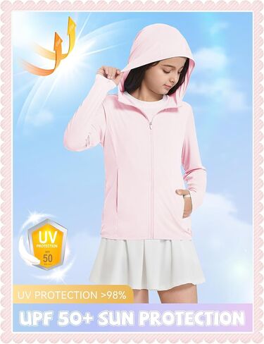 BALEAF Girl's UPF 50+ Rash Guard Sun Jacket Hoodie SPF UV Protection Full Zip Swim Shirts Long Sleeve for Kids in Saudi Arabia