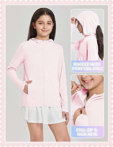 BALEAF Girl's UPF 50+ Rash Guard Sun Jacket Hoodie SPF UV Protection Full Zip Swim Shirts Long Sleeve for Kids in Saudi Arabia