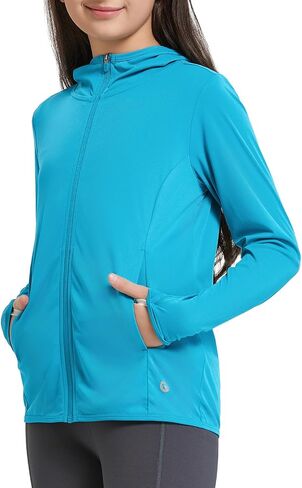 BALEAF Girl's UPF 50+ Rash Guard Sun Jacket Hoodie SPF UV Protection Full Zip Swim Shirts Long Sleeve for Kids in Saudi Arabia
