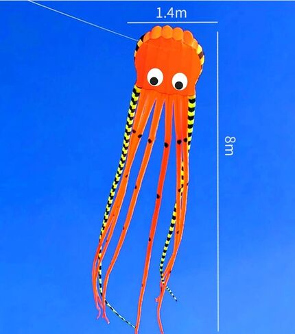 Apz Sky Visitor 3d 26ft Ultra Large & Fun Octopus Foil Kite مع مقبض وخط ، طائرة ورقية عملاقة للبالغين والأطفال ، فتيات الفتيات ، ألعاب وأنشطة عائلة الرحلة الشاطئية ، Park Outdoor Fun (Orange) in Kuwait