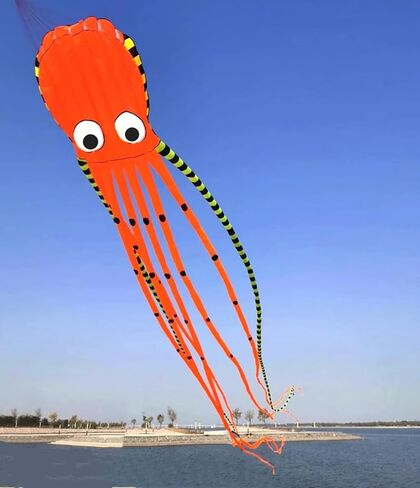 Apz Sky Visitor 3d 26ft Ultra Large & Fun Octopus Foil Kite مع مقبض وخط ، طائرة ورقية عملاقة للبالغين والأطفال ، فتيات الفتيات ، ألعاب وأنشطة عائلة الرحلة الشاطئية ، Park Outdoor Fun (Orange) in Kuwait
