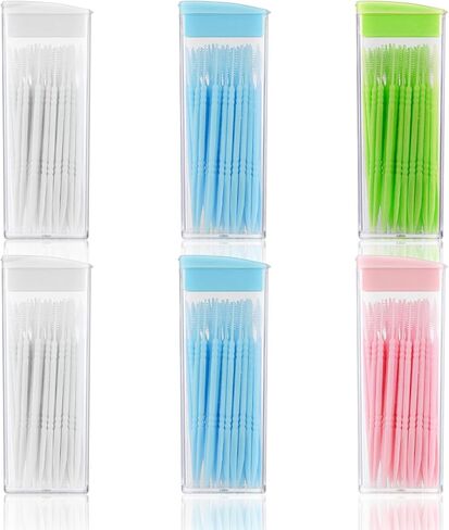 300pcs رأس مزدوج الأسنان مسواك الفرشاة البلاستيكية ناعمة الخشور 2-في 1 فرش أسنان خيط interdental يمكن التخلص منها عن طريق الفم العصي نظيفة (50pcs/box × 6pack in Kuwait