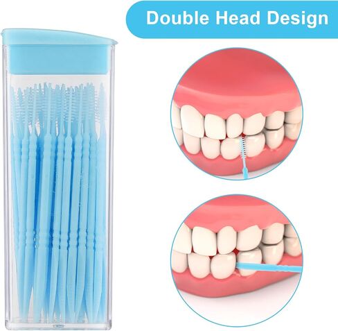 300pcs رأس مزدوج الأسنان مسواك الفرشاة البلاستيكية ناعمة الخشور 2-في 1 فرش أسنان خيط interdental يمكن التخلص منها عن طريق الفم العصي نظيفة (50pcs/box × 6pack in Kuwait