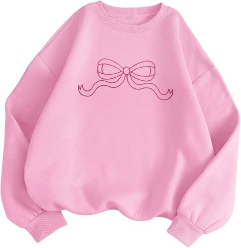 Gorglitter Women's Bow Sweatshirt Long Sleeve Round Dound Coquette Sweatshirts in Saudi Arabia