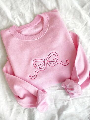 Gorglitter Women's Bow Sweatshirt Long Sleeve Round Dound Coquette Sweatshirts in Saudi Arabia