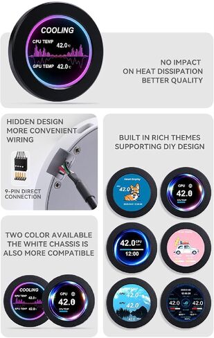 2.1in AIO Display Screen, AIO RGB CPU Liquid Cooler Screen, LCD Screen CPU Temp Monitor for CPU Liquid Cooler, All in one Liquid Cooler Circular LCD Display for PC Computer in Saudi Arabia