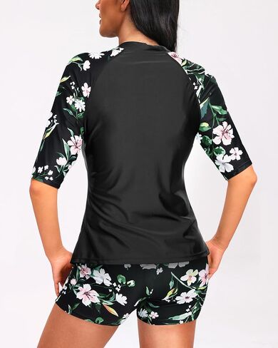 Holipick Women 2 Piece Rash Guard Swimsuit-Short Sleeve Swim Shirt with Shorts Full Zipper SPF Modest Swimwear in Kuwait