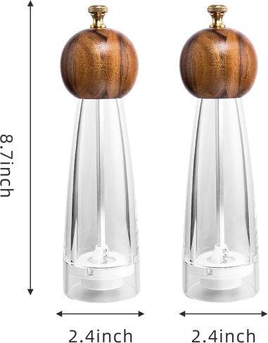 2 PCS طاحونة الفلفل الخشبي ومجموعة طاحونة الملح -8.7 بوصة -جوهر طحن القريمة للضبط من قابلة للتعديل من طاحونة خشبية من الخشنة إلى طحن -كوا -طاحونة بيبر لمطبخك. in Kuwait
