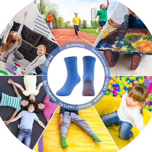 SkiBeaut 6 Pairs Kid Grips Socks Youth Non Slip Child Grippers Socks Young Boys Girls Teen Team Athletic Socks for Age 2-13 in Saudi Arabia