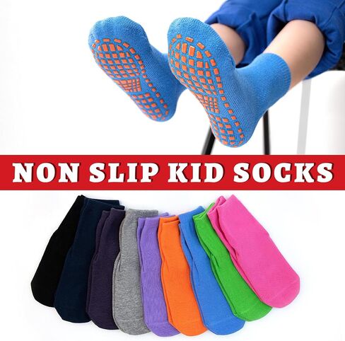 SkiBeaut 6 Pairs Kid Grips Socks Youth Non Slip Child Grippers Socks Young Boys Girls Teen Team Athletic Socks for Age 2-13 in Saudi Arabia
