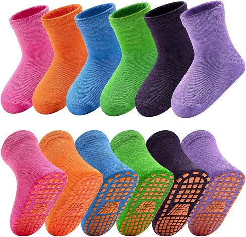 SkiBeaut 6 Pairs Kid Grips Socks Youth Non Slip Child Grippers Socks Young Boys Girls Teen Team Athletic Socks for Age 2-13 in Saudi Arabia
