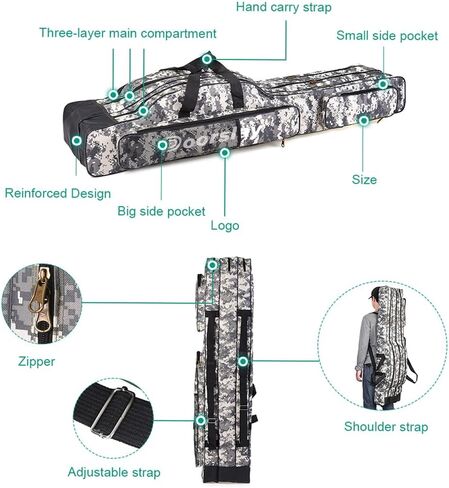 doorlay Fishing Bag Portable Folding Fishing Tackle Storage Bags Oxford Fishing Rod Case Fishing Pole Bag Carry Organizer Outdoor Waterproof for Fishing Camping Hiking Traveling in Kuwait