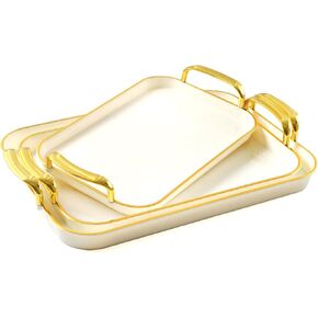 Serving Tray with Handles Set of 3 Rectangular Large Serving Platters 18.3/16.7/14.8 Inch White Plates for Dinner, Party, Entertaining