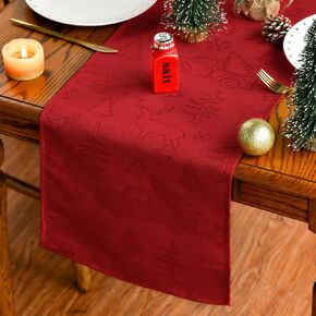 Artoid Mode Red Elk Xmas Tree Truck Jacquard Christmas Table Runner, Sensonal Winter Snowflake Kitchen Dining Table Decor for Home Party 13x36 Inch