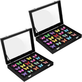2 Pack Enamel Pin Display Case, Pin Collection Holder, 11" X 8" Shadow Box Frame for Military Medal Jewelry Pin Badge Collection, Black