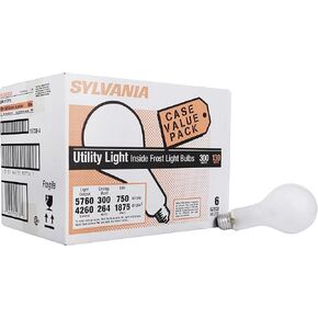 SYLVANIA Incandescent PS30 Utility Light Bulb, 300W, 5760 Lumens, 2850K, Frosted, Medium Base, 130 Volt, Commercial Value Pack - 6 Pack (15738)