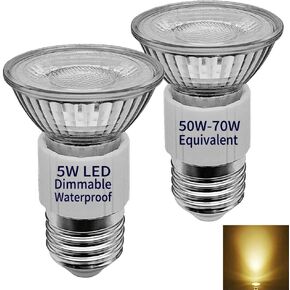 5W JDR LED Range Hood Light Bulb,Dimmable,3000K Warm White Light(50WHalogen Bulb Equivalent),Soft White, 120V, E26 Base,Indoor Outdoor LED Spotlight,Waterproof IP65 (2 Pack), JDR-5W-3000K-2