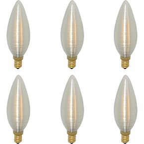 Royal Designs, Inc. Vintage Dimmable Silk Wrapped Torpedo Shaped LED Light Bulbs, E12 Candelabra Brass Base, 130V, 4W, Set of 6