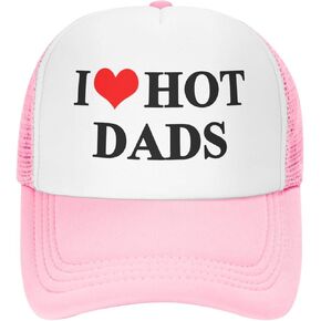I Love Heart Hot Dads Hat Unisex Adult Trucker Hats Adjustable Cap for Adults Classic Fishing Caps Pink