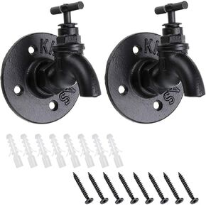 Sumnacon 2 Pcs Industrial Pipe Coat Hook Racks- Heavy Duty Rustic Hat Robe Towel Holder Hanger, Wall Mounted Clothing Racks with Hardware for Home, Office, Electroplated Black Finish
