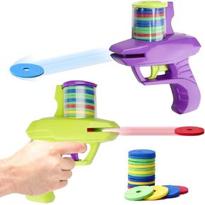 4pcs قاذفة الرغوة قرص الطيران قرص مخرج يدوي لعبة اطلاق النار الداخلية لعبة الفناء الخلفي في الهواء