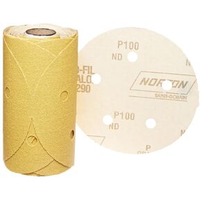 Norton 07660701643 Stick and Sand Abrasive Disc with Pressure-Sensitive Adhesive Attachment, Aluminum Oxide, 5 Holes, 5" Diameter, Grit P100 Medium (Roll of 50)