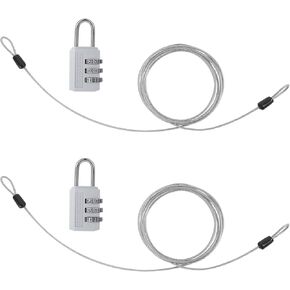 Stainless Steel Cable Lock with Loops 78.74 Inch Wire Rope Silver Security Cable with Locks Bike Lock Cable 2.5mm Thickness Braided Chain for Outdoor Gates Luggage Clothesline (2 Pack)