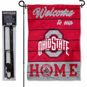 College Flags & Banners Co. Ohio State Buckeyes Welcome to Our Home Garden Flag with Stand Holder