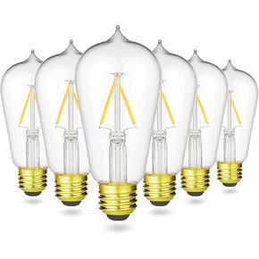 Vintage LED Edison Light Bulb 25W Equivalent, Soft White 3000K, 200LM, 2 Watt ST19/ST58 E26 Decorative Filament Bulbs, Dimmable, 6-Pack