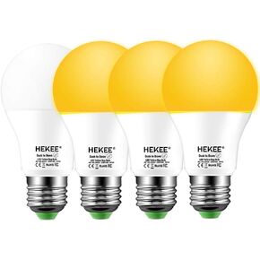 Dusk to Dawn Light Bulbs A19 8W 720 Lumens, Outdoor Porch Lights, 60 Watt Equivalent, Amber LED Orange-Yellow Sensor Bulb, Security Bulb(Auto On/Off), E26 Screw Base(4 Pack)
