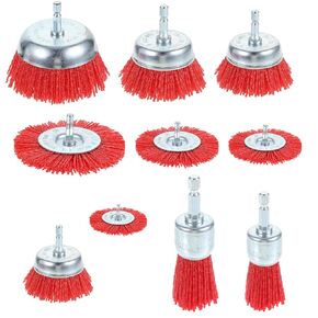 10 Pack Nylon Filament Abrasive Wire Brush Wheel & Cup Brush Set with 1/4 Inch Hex Shank, 4 Sizes Nylon Drill Brush Set for Removal of Rust Corrosion Paint
