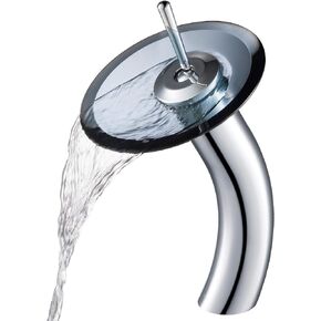 KRAUS Tall Waterfall Bathroom Faucet for Vessel Sink with Clear Black Glass Disk, Chrome KGW-1700CH-BLCL