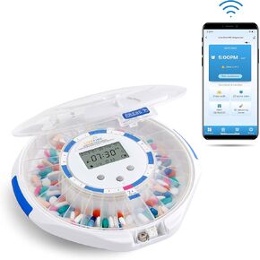 Live Fine Smart WiFi Automatic Pill Dispenser Clear Lid | 28-Day Medication Organizer Up to 9 Doses Per Day for Care Monitoring with Lock Key, Light/Sound Alarms for Prescriptions & Vitamins