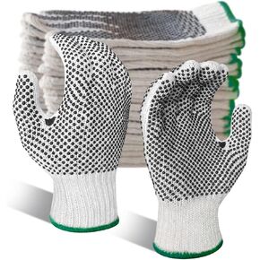 GSAFEME Safety Work Gloves 12 Pairs Cotton with Anti-Slip Grip Dots for Construction,Warehouse Lifting,House Moving