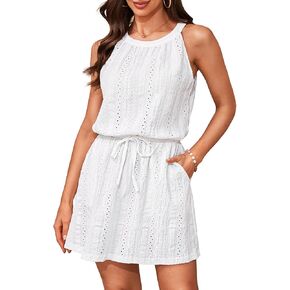 Daci Swimsuit Cover Ups Women - Halter Hollow Out Bathing Coverup Beach Dress with Pockets