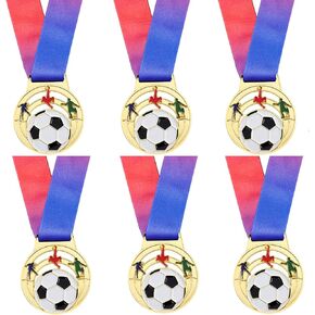 6 Pack Soccer Medals for Kids, Metals Gold Award Medals Suitable for Sports competitions Celebration and Party Favors 2.56 Inches