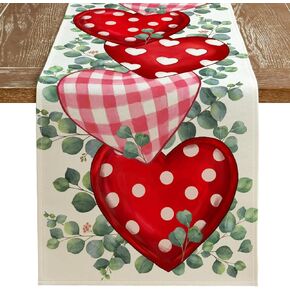 ARKENY Mothers Day Table Runner 13x72 Inches,Heart Leaves Flower Seasonal Farmhouse Burlap Indoor Kitchen Anniversary Wedding Dining Valentines Table Decorations for Home Party AT514-72