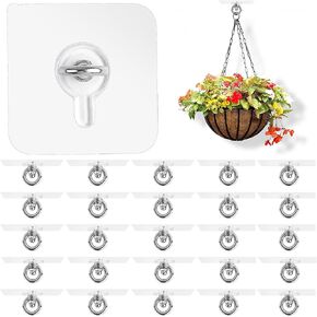 24Pcs Adhesive Ceiling Hooks for Hanging Plant, 2.36 Inch Heavy Duty Wall Hangers Holds Up to 11lbs / 5KG, Stainless Steel Waterproof Nail Free Stickers for Walls Indoor Outdoor Home Office