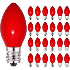 C7 Red Valentines Light Bulbs, 25 Pack C7 Ceramic Red Replacement Bulbs Incandescent Light Bulbs E12 Candelabra Base Vintage Light Bulbs for Outdoor String Lights Valentines Day Lights, 5 Watts