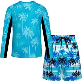 GRACE KARIN Boys' Two Piece Swimwear Rash Guard Swimsuit with Trunks Bathing Suit Swim Set 5-12Y