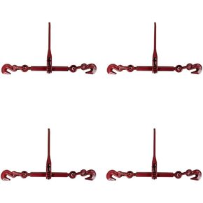 Mytee Products (4 Pack) 3/8"-1/2" Heavy Duty Ratchet Lever Load Binder w/Grab Hooks 9,200 Lbs Working Load Limit - Red | Tie Down Hauling Chain Binders for Flatbed Truck Trailer