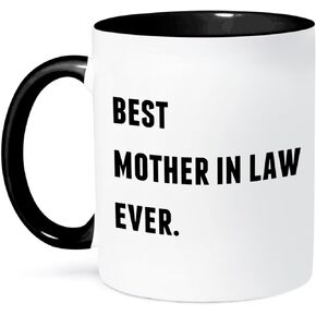3dRose Best Mother In Law Ever, Letters Background Two Tone Mug, 11 oz, Black/White