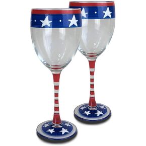 Hand Painted Wine Glasses Set of 2 - Patriotic Collection - Hand Painted Glassware by USA Artists - Unique and Decorative Wine Glasses, July 4th Kitchen Table Décor in Saudi Arabia