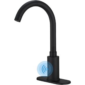 Homevacious Black Touchless Bathroom Faucet Automatic Motion Sensor Activated Hands-Free Bathroom Sink Faucets with Deck Plate and Control Box and Temperature Mixer Matte Black