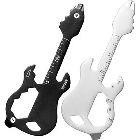 2Pcs Beer Bottle Opener Stainless Steel Guitar Shaped Pocket Beer Opener Tool for Music Guitar Lover Bartender Cool Small Guitar Bar Bottle Opener(Black, Silver)