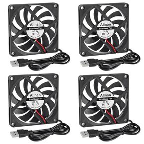 Alinan 4pcs 8010 5V USB Fan 80x80x10mm 2-pin Sleeve Bearing Brushless DC Cooling Fan 3D Printer Cooling Fan Computer Fan