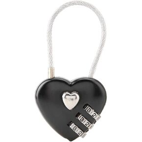 Black Heart Shape Code Lock Compact Mini Size with 3 Digit Code Combination for Luggage, Backpack, Jewelry Box, Hall Locker Combination Padlocks Locks